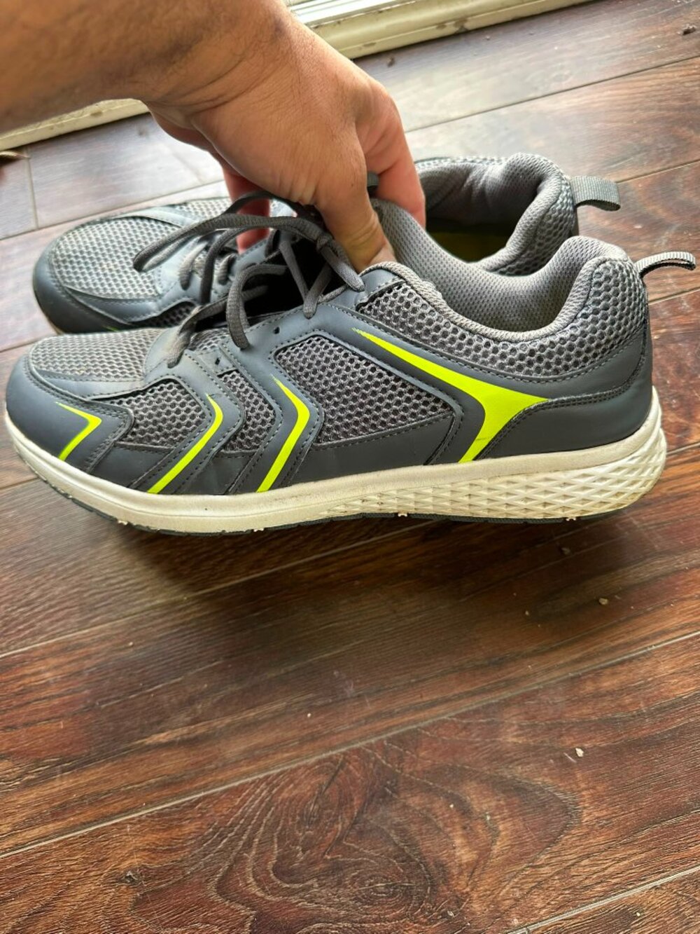Athletic Works Men’s Size 10 Grey & Neon Yellow Athletic Running Shoes